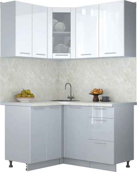 Изображение товара Кухонный гарнитур Интерлиния Мила Пластик 1.2x1.4 (белый глянец/туманный глянец/опал светлый)