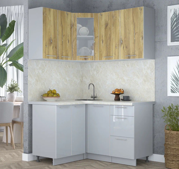 Изображение товара Кухонный гарнитур Интерлиния Мила Пластик 1.2x1.4 (дуб эпоксид/туманный глянец/опал светлый)