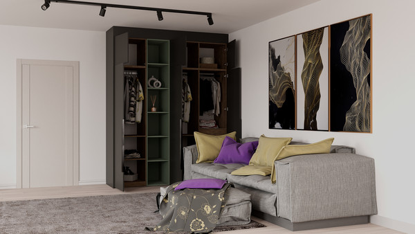 Изображение товара Шкаф Рэйгрупп Рэй S245-В8-2-WKZ В8-2 (дуб веллингтон/кобальт/зеленый самшит)