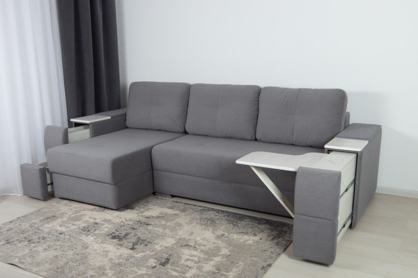 Изображение товара Диван угловой DiArt Бруклин 7-левый (велюр, Selfie grey/крафт)