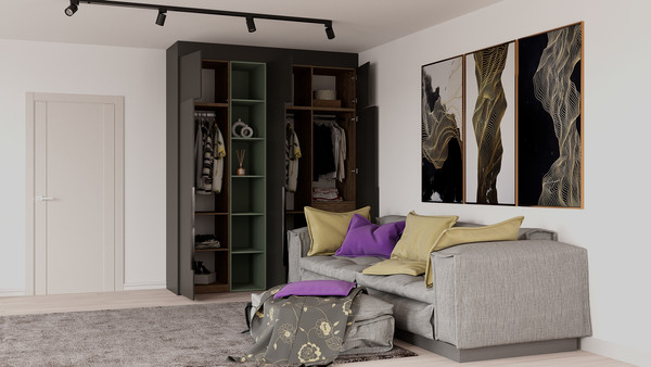 Изображение товара Шкаф Рэйгрупп Рэй S257-В8-2-WKZ В8-2 (дуб веллингтон/кобальт/зеленый самшит)