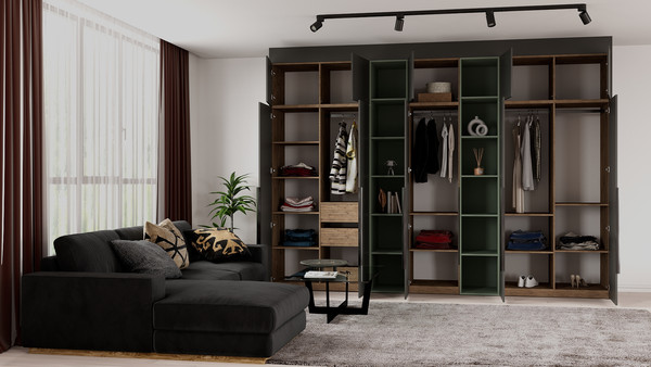 Изображение товара Шкаф Рэйгрупп Рэй S257-В17-2-WKZ В17-2 (дуб веллингтон/кобальт/зеленый самшит)