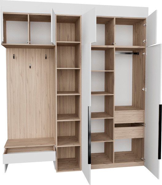 Изображение товара Секция в прихожую Рэйгрупп Рэй P245-B6-2-EBE В6-2 (дуб элисон/белый премиум)