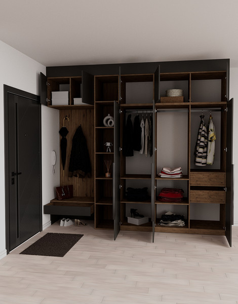 Изображение товара Секция в прихожую Рэйгрупп Рэй P257-B9-2-WKW В9-2 (дуб веллингтон/кобальт)