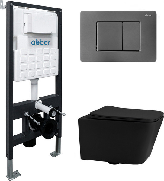 Изображение товара Унитаз подвесной с инсталляцией Abber Rechteck AC1201MB-AC0105-AC0120NG (с кнопкой смыва)