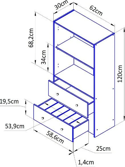 Изображение товара Тумба Dipriz Раст 2дв.+2ящ. с перегородками / Д.20293.2 (белый воск 1620)