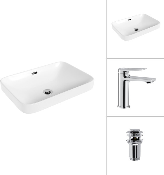 Изображение товара Умывальник со смесителем Lauter 21441A + Silk 21CK572С с донным клапаном 21190CH (хром)