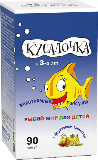 Изображение товара Жирные кислоты RealCaps Кусалочка Рыбий жир для детей 500мг (90 капсул)