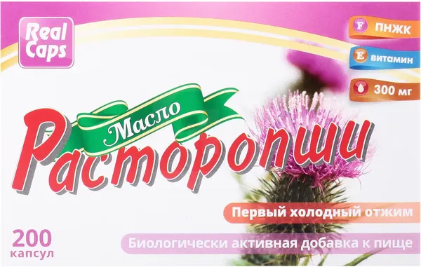Изображение товара Пищевая добавка RealCaps Масло расторопши первый холодный отжим 300мг (200 капсул)