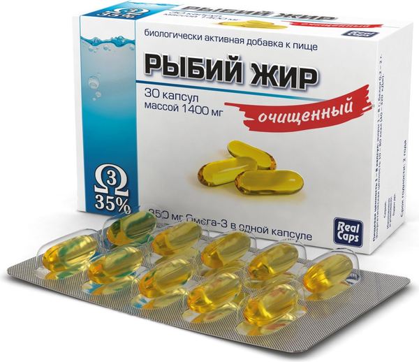 Изображение товара Жирные кислоты RealCaps Рыбий жир очищенный 1400мг (30 капсул)