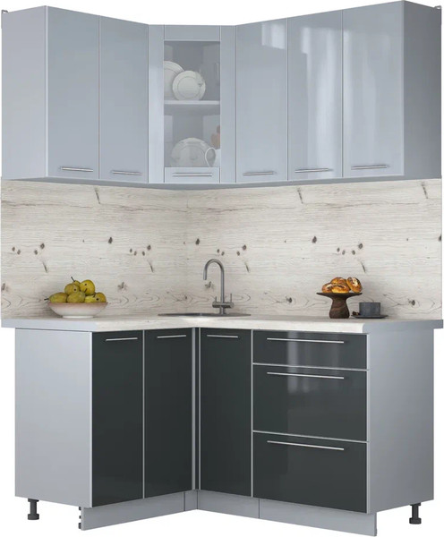 Изображение товара Кухонный гарнитур Интерлиния Мила Пластик 1.2x1.5 (туманный глянец/антрацит/бискайская сосна)