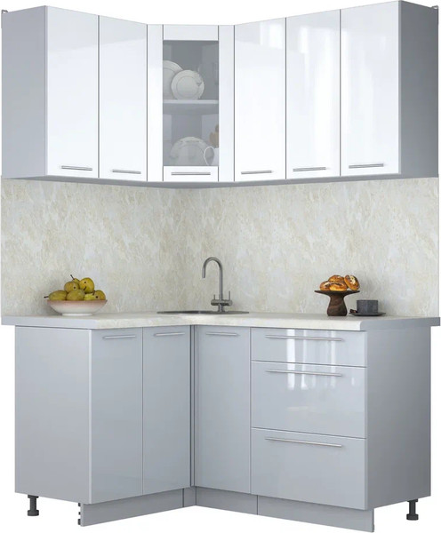 Изображение товара Кухонный гарнитур Интерлиния Мила Пластик 1.2x1.5 (белый глянец/туманный глянец/опал светлый)