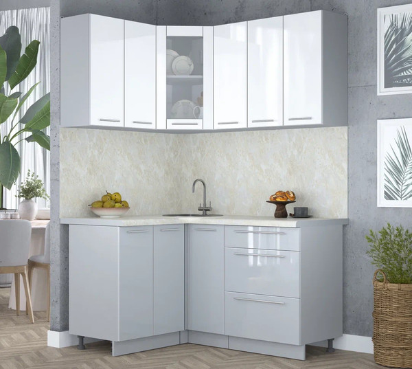 Изображение товара Кухонный гарнитур Интерлиния Мила Пластик 1.2x1.5 (белый глянец/туманный глянец/опал светлый)