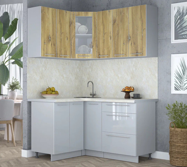 Изображение товара Кухонный гарнитур Интерлиния Мила Пластик 1.2x1.5 (дуб эпоксид/туманный глянец/опал светлый)