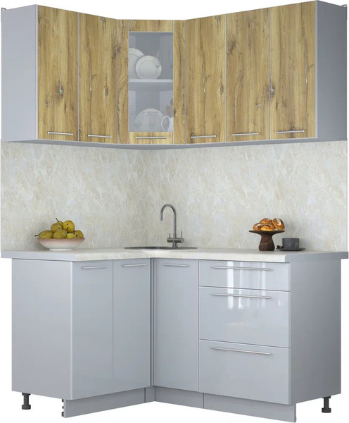 Изображение товара Кухонный гарнитур Интерлиния Мила Пластик 1.2x1.5 (дуб эпоксид/туманный глянец/опал светлый)