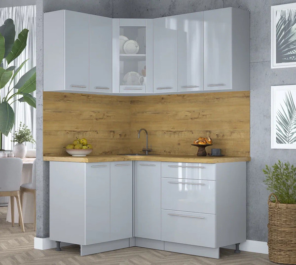 Изображение товара Кухонный гарнитур Интерлиния Мила Пластик 1.2x1.5 (туманный глянец/туманный глянец/дуб бунратти)