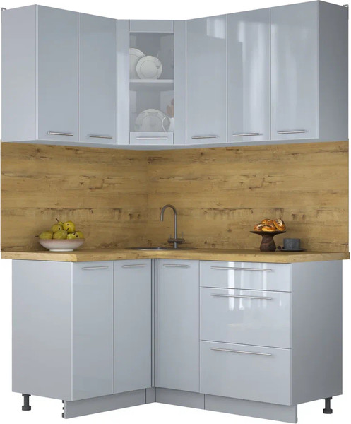 Изображение товара Кухонный гарнитур Интерлиния Мила Пластик 1.2x1.5 (туманный глянец/туманный глянец/дуб бунратти)