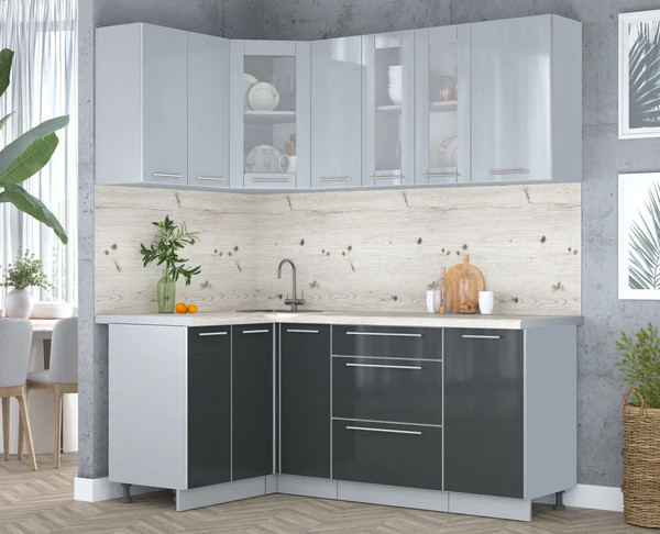 Изображение товара Кухонный гарнитур Интерлиния Мила Пластик 1.2x1.9 (туманный глянец/антрацит/бискайская сосна)