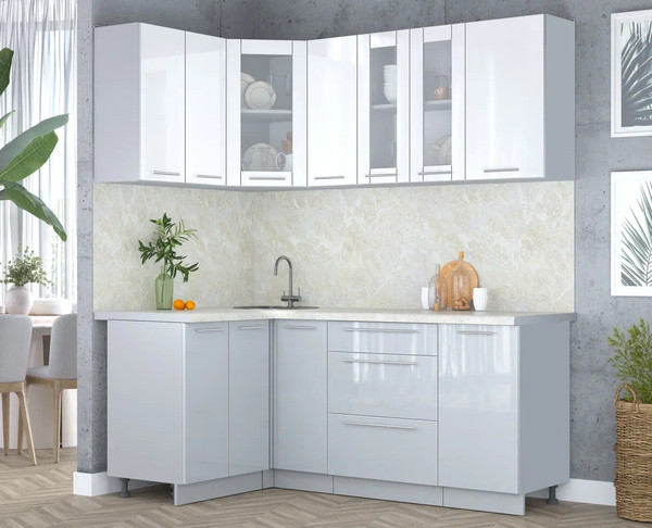 Изображение товара Кухонный гарнитур Интерлиния Мила Пластик 1.2x1.9 (белый глянец/туманный глянец/опал светлый)