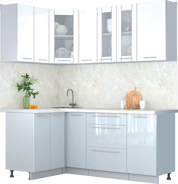 Изображение товара Кухонный гарнитур Интерлиния Мила Пластик 1.2x1.9 (белый глянец/туманный глянец/опал светлый)