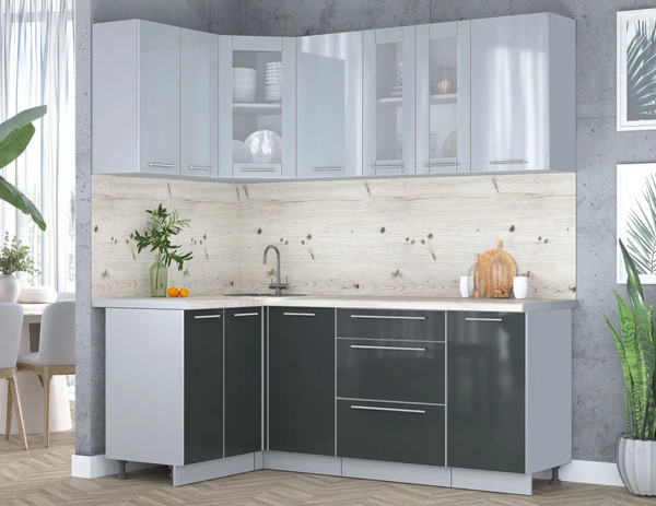 Изображение товара Кухонный гарнитур Интерлиния Мила Пластик 1.2x2.0 (туманный глянец/антрацит/бискайская сосна)