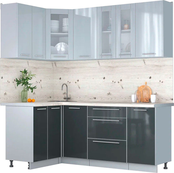 Изображение товара Кухонный гарнитур Интерлиния Мила Пластик 1.2x2.0 (туманный глянец/антрацит/бискайская сосна)