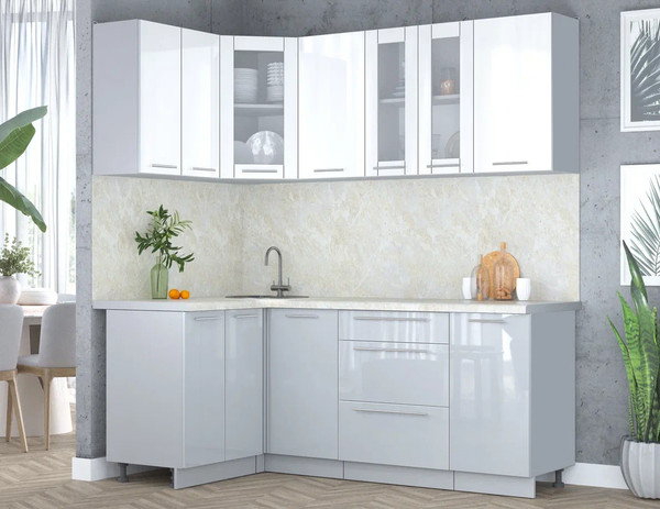 Изображение товара Кухонный гарнитур Интерлиния Мила Пластик 1.2x2.0 (белый глянец/туманный глянец/опал светлый)