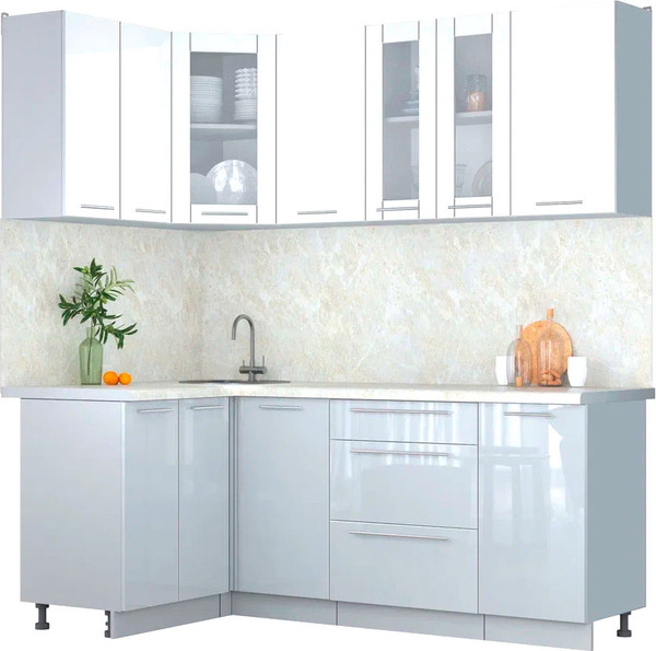 Изображение товара Кухонный гарнитур Интерлиния Мила Пластик 1.2x2.0 (белый глянец/туманный глянец/опал светлый)