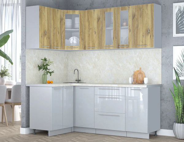 Изображение товара Кухонный гарнитур Интерлиния Мила Пластик 1.2x2.0 (дуб эпоксид/туманный глянец/опал светлый)