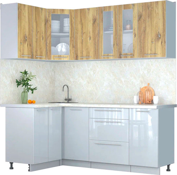 Изображение товара Кухонный гарнитур Интерлиния Мила Пластик 1.2x2.0 (дуб эпоксид/туманный глянец/опал светлый)