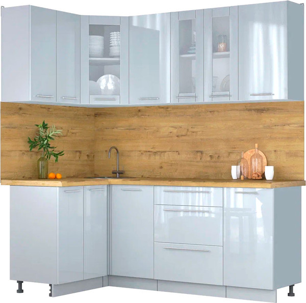 Изображение товара Кухонный гарнитур Интерлиния Мила Пластик 1.2x2.0 (туманный глянец/туманный глянец/дуб бунратти)