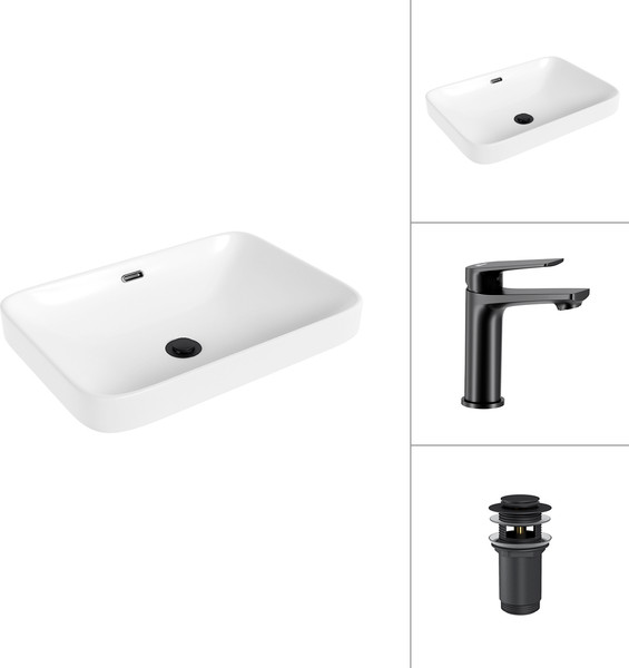Изображение товара Умывальник со смесителем Lauter 21441A + Sky 21СК533BS с донным клапаном 21190B (черный матовый)