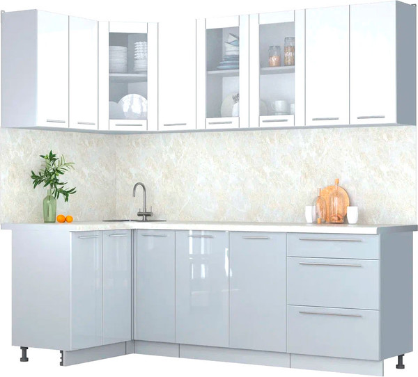 Изображение товара Кухонный гарнитур Интерлиния Мила Пластик 1.2x2.3 (белый глянец/туманный глянец/опал светлый)