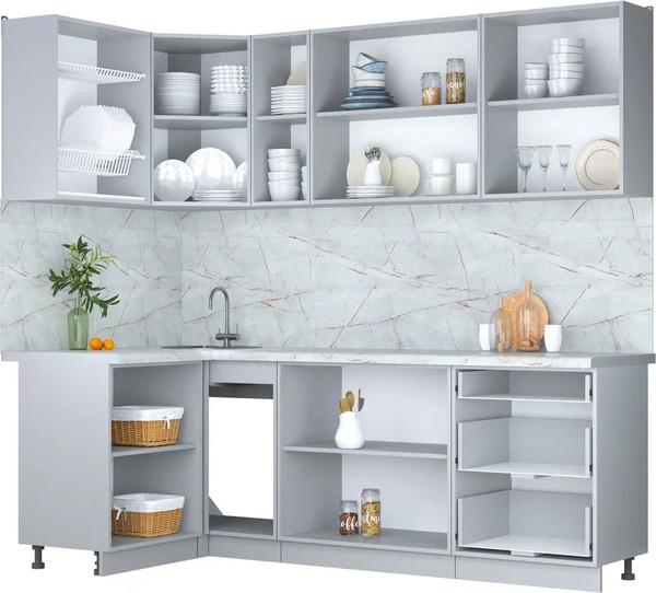 Изображение товара Кухонный гарнитур Интерлиния Мила Пластик 1.2x2.3 (ваниль/туманный глянец/белый гранит)