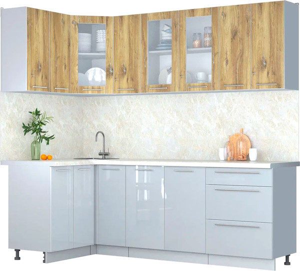 Изображение товара Кухонный гарнитур Интерлиния Мила Пластик 1.2x2.3 (дуб эпоксид/туманный глянец/опал светлый)