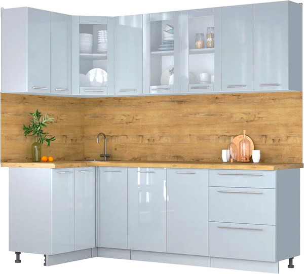 Изображение товара Кухонный гарнитур Интерлиния Мила Пластик 1.2x2.3 (туманный глянец/туманный глянец/дуб бунратти)