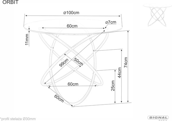 Изображение товара Обеденный стол Signal Orbit 100 (прозрачный/хром)