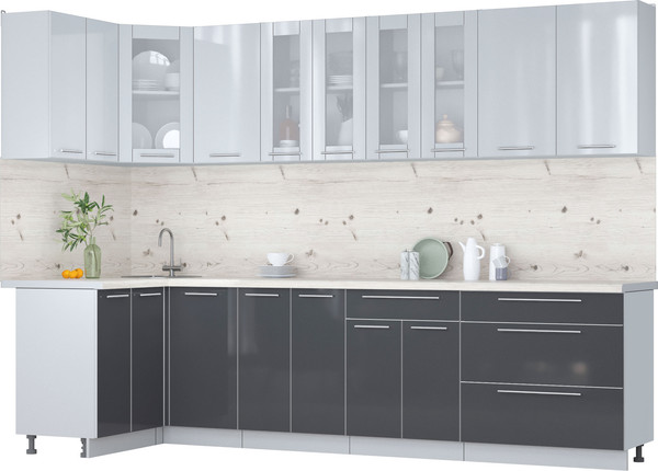 Изображение товара Кухонный гарнитур Интерлиния Мила Пластик 1.2x3.0 (туманный глянец/антрацит/бискайская сосна)