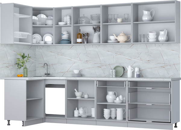 Изображение товара Кухонный гарнитур Интерлиния Мила Пластик 1.2x3.0 (ваниль глянец/туманный глянец/белый гранит)