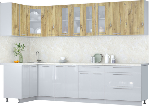 Изображение товара Кухонный гарнитур Интерлиния Мила Пластик 1.2x3.0 (дуб эпоксид/туманный глянец/опал светлый)