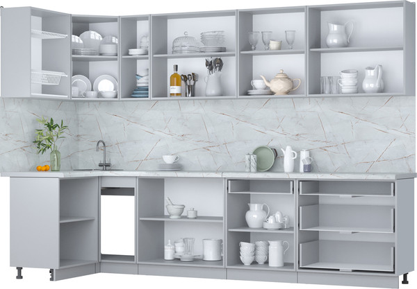 Изображение товара Кухонный гарнитур Интерлиния Мила Пластик 1.2x3.1 (белый глянец/туманный глянец/опал светлый)