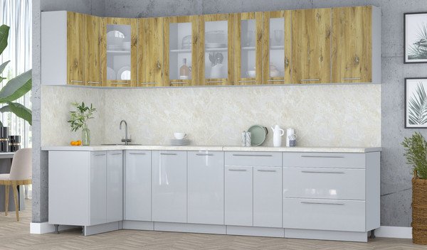 Изображение товара Кухонный гарнитур Интерлиния Мила Пластик 1.2x3.1 (дуб эпоксид/туманный глянец/опал светлый)