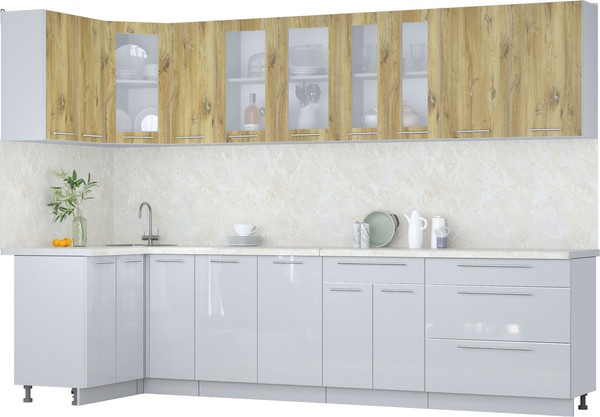 Изображение товара Кухонный гарнитур Интерлиния Мила Пластик 1.2x3.1 (дуб эпоксид/туманный глянец/опал светлый)