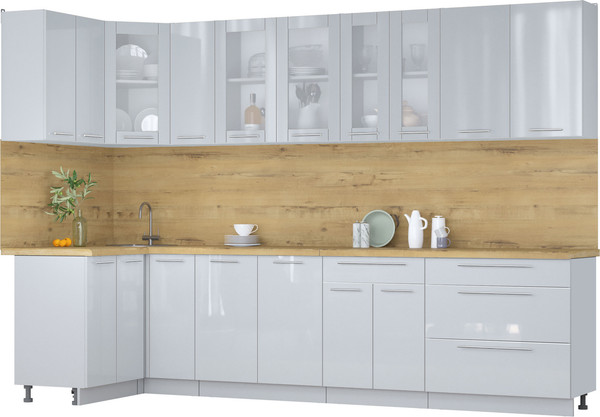 Изображение товара Кухонный гарнитур Интерлиния Мила Пластик 1.2x3.1 (туманный глянец/туманный глянец/дуб бунратти)