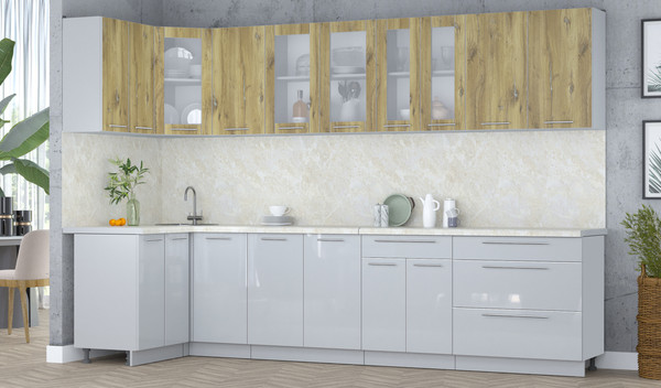 Изображение товара Кухонный гарнитур Интерлиния Мила Пластик 1.2x3.2 (дуб эпоксид/туманный глянец/опал светлый)