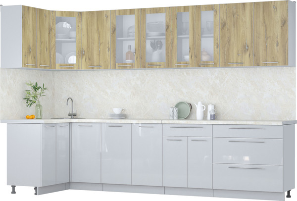 Изображение товара Кухонный гарнитур Интерлиния Мила Пластик 1.2x3.2 (дуб эпоксид/туманный глянец/опал светлый)