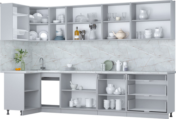 Изображение товара Кухонный гарнитур Интерлиния Мила Пластик 1.2x3.2 (туманный глянец/черный глянец/дуб бунратти)