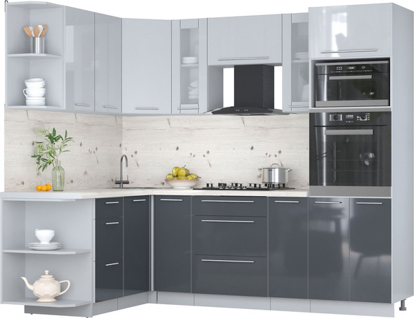 Изображение товара Кухонный гарнитур Интерлиния Мила Пластик 1.68x2.4 LV (туманный глянец/антрацит/бискайская сосна)