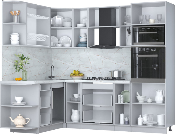 Изображение товара Кухонный гарнитур Интерлиния Мила Пластик 1.68x2.4 LV (ваниль глянец/туманный глянец/белый гранит)