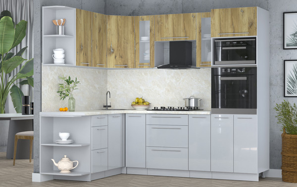 Изображение товара Кухонный гарнитур Интерлиния Мила Пластик 1.68x2.4 LV (дуб эпоксид/туманный глянец/опал светлый)